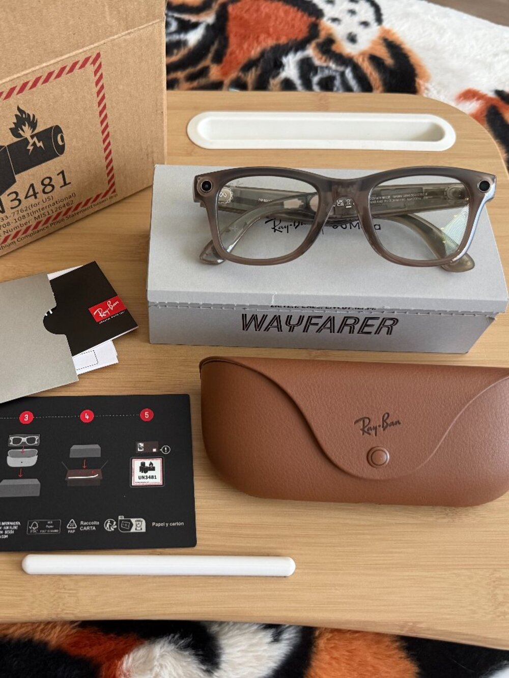 Ray-Ban Meta Smart Glasses: Warm Stone Wayfarer w/ Thin Gray Transition Lenses